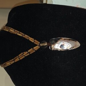 Wood beads and gorgeous shell pendant J30